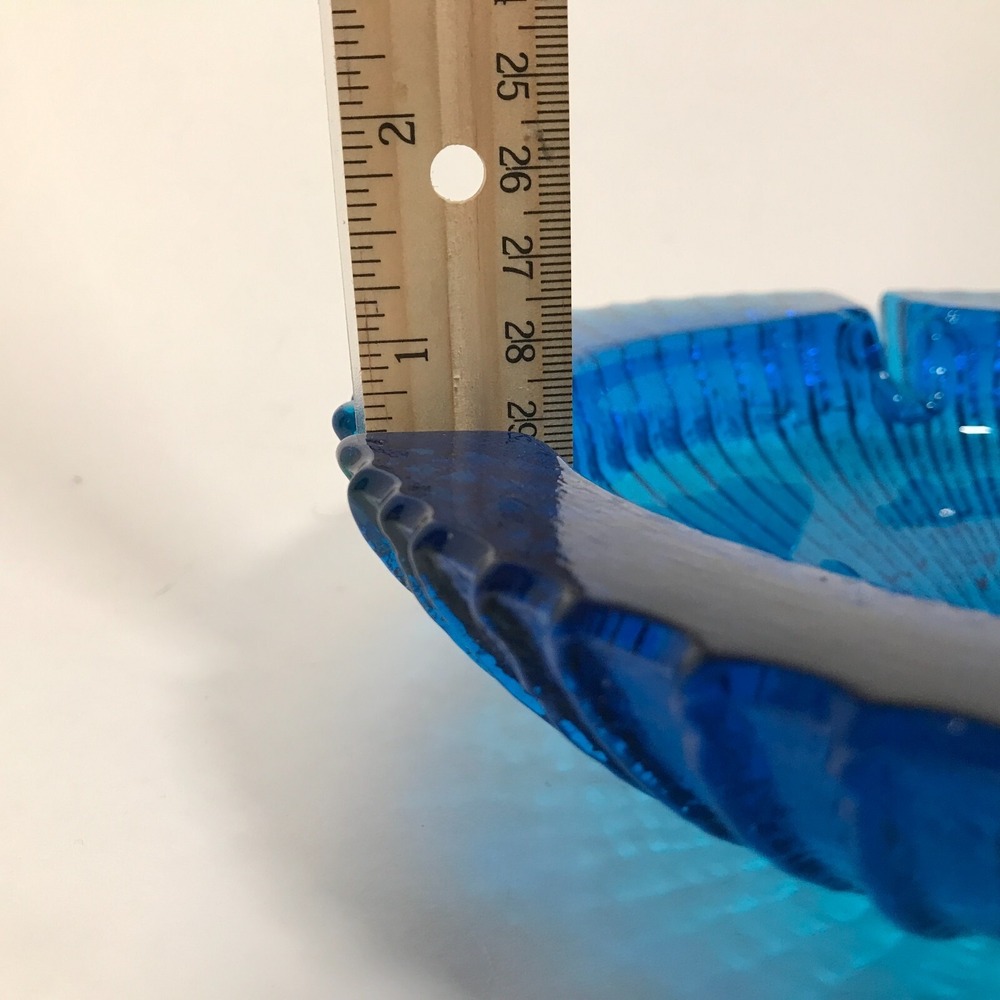 Blenko Label Mid Century Chunky Blue Sun Burst 4 Slot Ashtray 8.75 Inch Vintage‎ - Picture 10 of 12